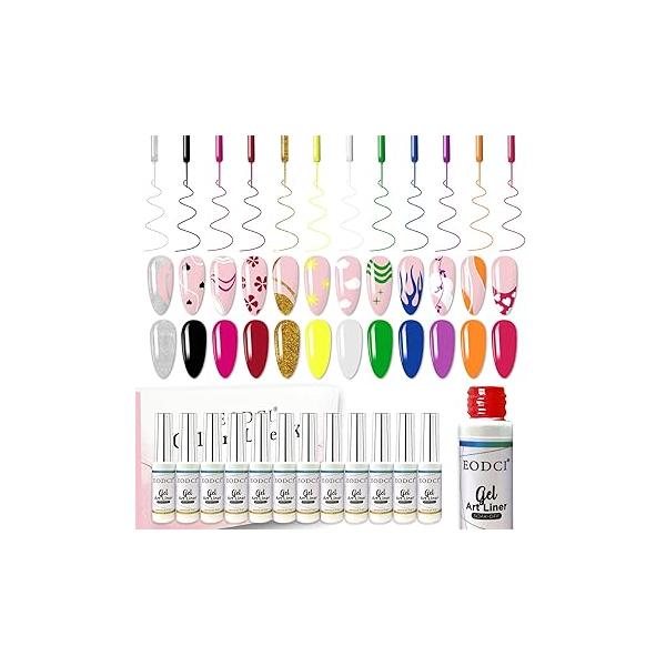 Nail Art Liner Set 6 Pcs Black White Red Gold Silver Glitters Colors Paint Swirl Built Thin Brush in Bottle Soak off Led Lamp Gel Polish Manicure Kits