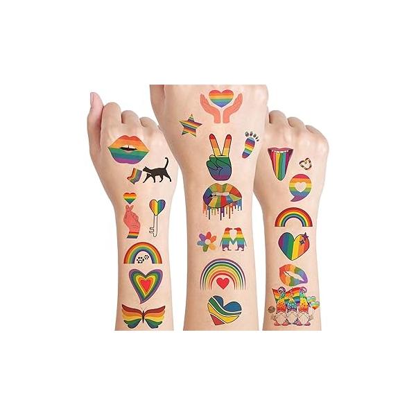 90Pcs Pride Tattoos, Stickers, LGBTQ+ Rainbow Body and Fake Face Tattoos for Kids, Adults, Month Celebration Decorations Party Parade(10 Sheets)