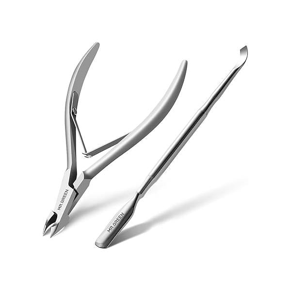 MR.GREEN Cuticle Nippers Nail Manicure Scissors Clippers Trimmer Dead Skin Remover Stainless Steel Cutters Beauty Tool With Pusher (Mr-1028+Pusher)