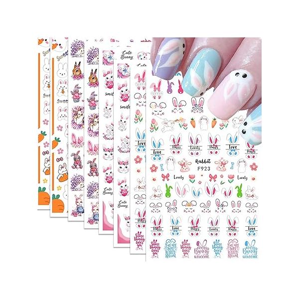 12 Sheets Easter Nail Art Stickers Decals Bunny Self-Adhesive Egg Supplies for DIY Decoration 3D Adhesive Accessories Women Designs