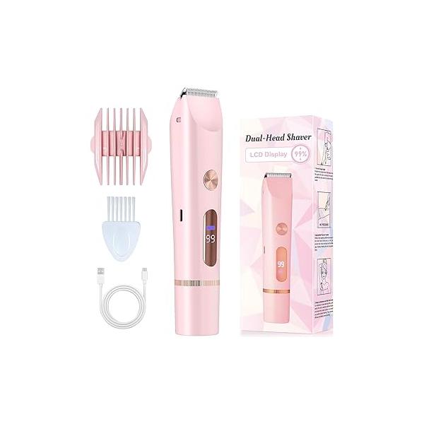 2025 Upgraded Bikini Trimmer for Women - 2 in 1 Dermave Shaver with LCD Display, Dual Head Cordless Electric Shaver, IPX7 Waterproof Wet/Dry Body Hair Face, & Intimate Areas