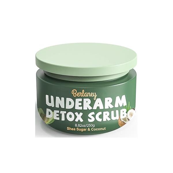 Armpit Detox Scrub 8.8 oz with Peppermint, Aloe Vera and Walnut Shell Powder, Underarm Helps on Removing Odor, Deep Cleanse & Exfoliating, also for Legs, Knee, Feet, Hands Whole Body