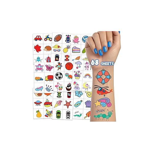 408 PCS Individually Wrapped Kids Tattoos for Party Supplies, 68 Sheet Temporary Stickers, Birthday Bags Stuffers Fillers favors Decorations (Metallic)