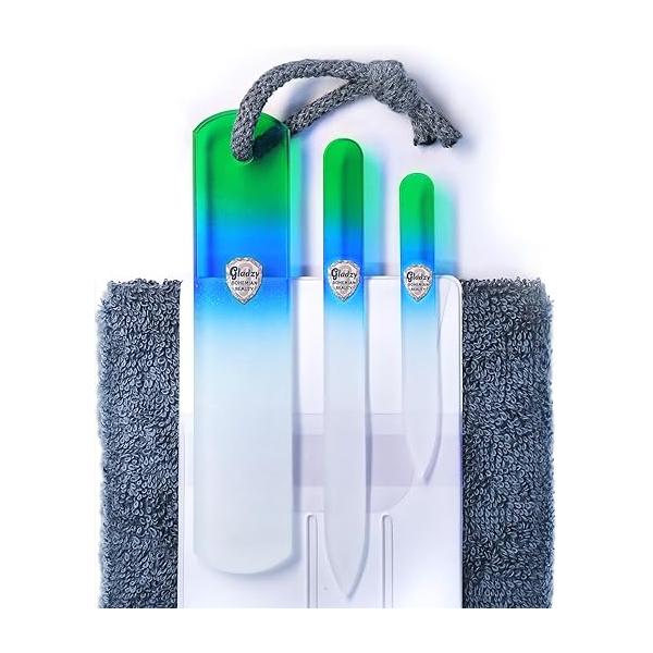 GLADZY Genuine Czech Glass Nail File Set - Callus Remover Foot Rasp, Double Sided Different Grit Surface, Professional Manicure and Pedicure Tools for Natural Nails, Shaper, Ethically Made in EU