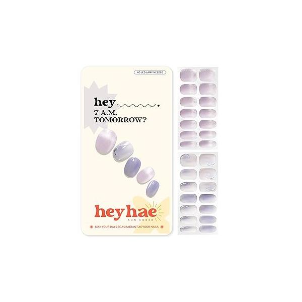 Semi Cured Gel Nail Strips | No LED Lamp Needed Glitter, Purple, Spring Easy Apply & Remove, Salon Quality |Includes 28 Strips, 1 Prep Pads, File Wooden stick - Hey, 7 A.M. Tomorrow?