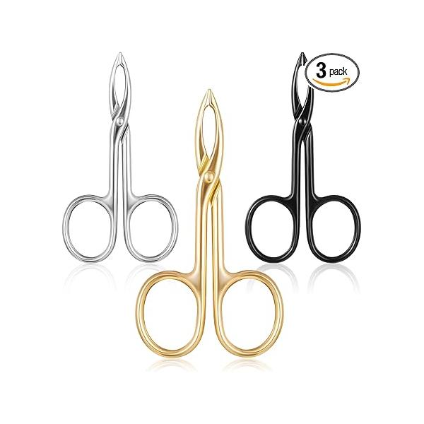 3Pcs Precision Scissor Tweezers, Eyebrow Tweezers with Handles, Pinzas Para Cejas for Women Facial Hair and Care(Gold, Silver, Black)