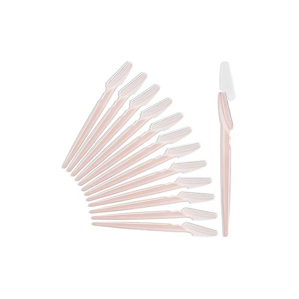 12 Pcs Eyebrow Razors, Face Razors Multipurpose, Exfoliating Dermaplaning Tools, Trimmers Shaver with Safety Cover, Facial Hair Removal for Women Men Body Use (Light Pink)