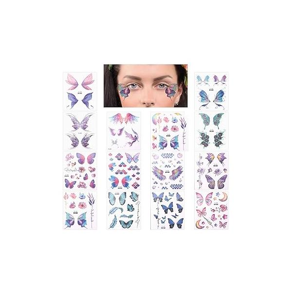 14 Sheets Glitter Butterfly Tattoos Temporary Stickers Waterproof Face Tattoo Fairy Wings Makeup Fake For Girls Princess Party Birthday Favor Gifts