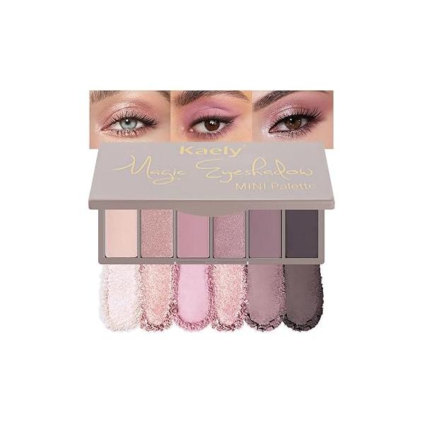 Kaely 6 Colors Mini Rose Gold Pink Eye Shadow Palette Makeup, Neutral Matte Shimmer Eyeshadow for Older Women Highly Pigmented Waterproof, paleta de sombras ojos, Vegan & Cruelty-free, 04