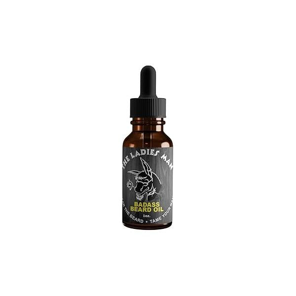 Badass Beard Care Oil For Men - The Ladies Man Scent, 1 oz All Natural Ingredients, Keeps and Mustache Full, Soft Healthy