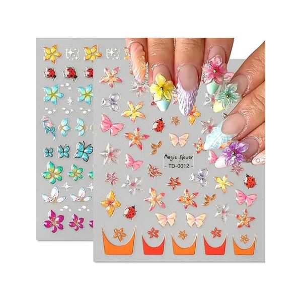 Cherry Nail Stickers 2 Sheets Cute Decals for Nails Art with Bow Red Design Self-Adhesive DIY Decoration Woman Girls