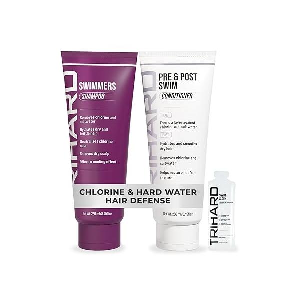 TRIHARD Swim Shampoo and Conditioner Combo | Chlorine Removal for Swimmers, Kids, Adults - Pre Hair Protection Post Repair Safe Colored