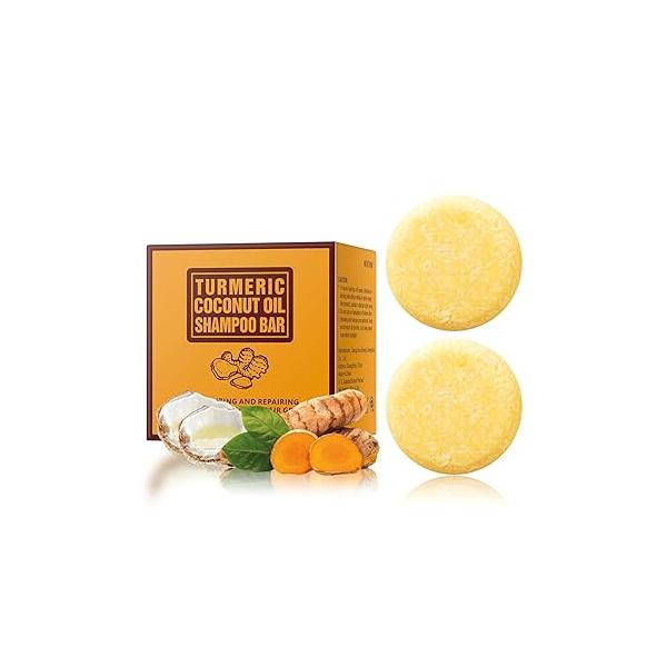 2 Pack Ginger Hair Regrowth Shampoo Bar Turmeric Soap for Growth Natural Solid Bars Thinning Strengthen Curly Oily Anti Loss Travel Deep Cleansing Women Men 4.23OZ/120g
