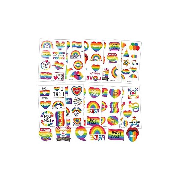 AOMIG 40 Sheets Rainbow Pride Tattoos, Temporary Tattoos for Face, Hands & Body, Waterproof, LGBTQ+ Festival Accessories