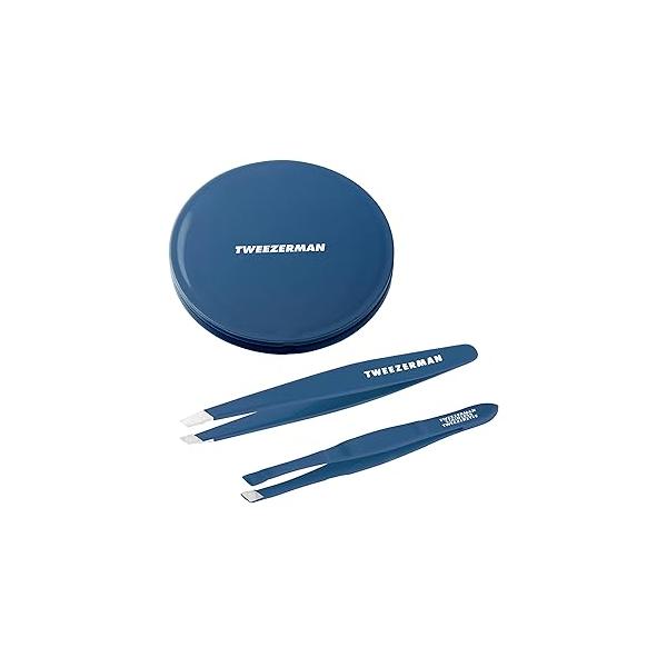 Tweezerman Brow & Lash Set - Compact Mirror, Mini Slant Tweezer and Curler for All Eye Shapes
