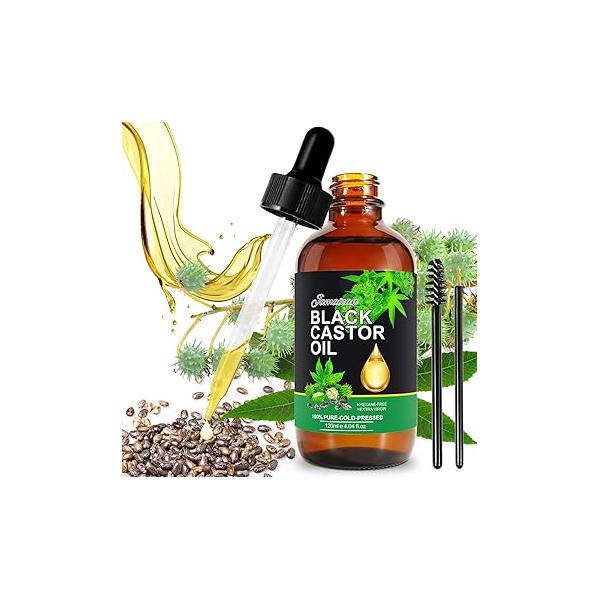 Jamaican Black Castor Oil,Organic Oil for Hair Growth,Natural Cold Pressed in Glass Bottle, Essential Anti-Aging,Skin Moisturizer Eyelashes,Eyebrows Growth, Massage-4.2 fl.oz
