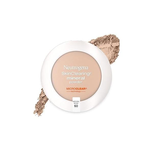 Neutrogena SkinClearing Mineral Acne-Concealing Pressed Powder Compact, Shine-Free & Oil-Absorbing Makeup with Salicylic Acid to Cover, Treat Prevent Breakouts, Soft Beige 50,.38 oz