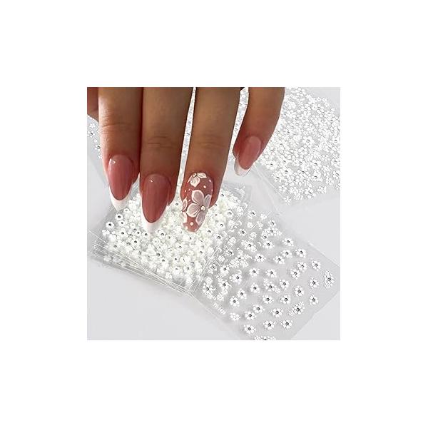 30 Sheets White Flower Nail Art Stickers, with Rhinestones Designs Decals 3D Self Adhesive Stickers Supplies for Nails Decorations