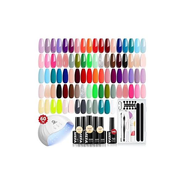 MEFA 35 Pcs Gel Nail Polish Set, 32 Colors Summer Neon Rainbow Bright Yellow Hot Pink Art Manicure DIY Decoration Beginners Salon Home Gift for Women