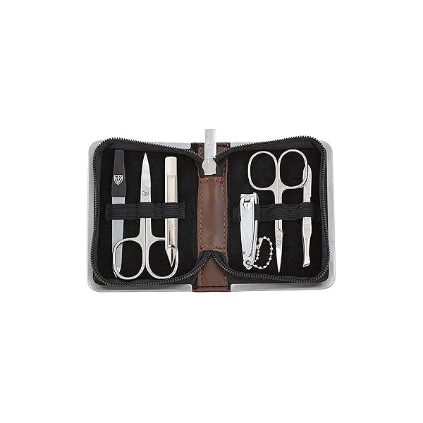 3 Swords Germany - brand quality 6 piece manicure pedicure kit set for professional finger & toe nail care with synthetic leather case Made in colored