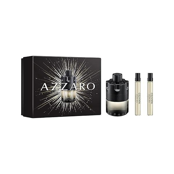 Azzaro The Most Wanted Eau de Toilette Intense - Aromatic & Woody Mens Cologne Gift Set 3-Piece Includes Full Size Fragrance (100ml) + Two Travel Sprays (10ml) - Gifts for Men