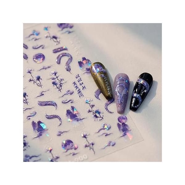 5D Embossed Phoenix Nail Stickers, Gold & Red, Oriental 3D Bohemian Style, Waterproof, Floral Theme, Lightweight, Art Stickers Decals, Decals