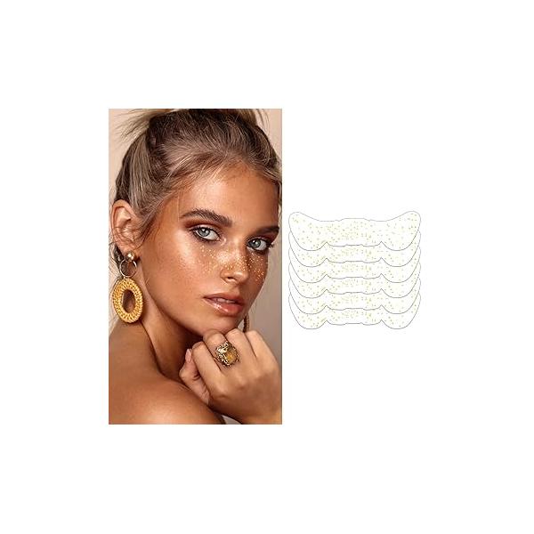 6 Pcs Silver Long Lasting Glitter Freckles, Cute Sparkle Makeup Patches, Waterproof Temporary Face Tattoo,Party Rave Accessories (Silver Pattern 1)