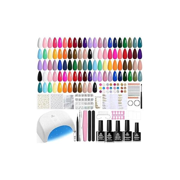 Beetles Gel Nail Polish Kit with U V Light 53 Pcs Emotional Spectrum 32 Colors Base and Matte&Glossy Top Coat Soak Off Pink Red Color All Season Manicure Tools Decoration Plus