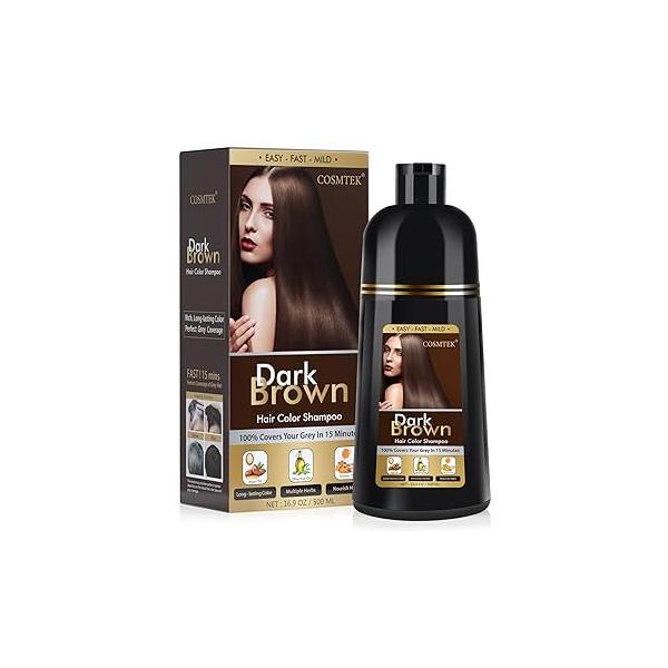 COSMTEK Black Hair Dye Shampoo 3 in 1 for Gray Hair, Color shampoo Women, Natural Dye-100% Grey Coverage/Herbal Ingredients-17.6 OZ