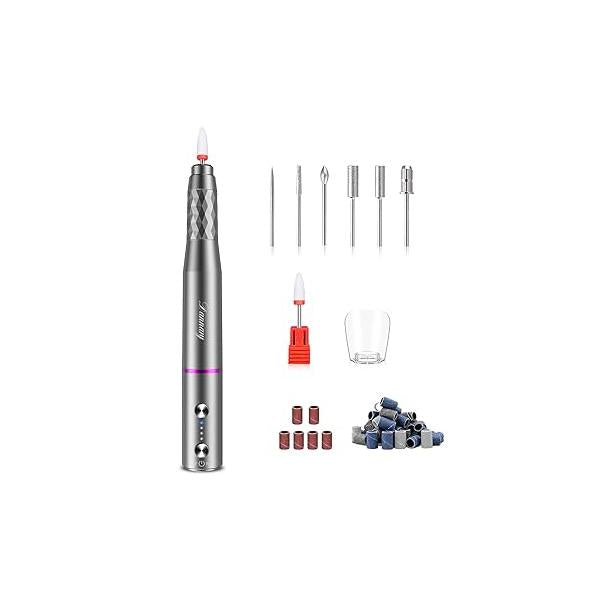Electric Nail Drill Machine Professional,Cordless File for Acrylic Gel Nails,Efile Manicure and Pedicure Kit Grinding Polishing Trimming(Gray)