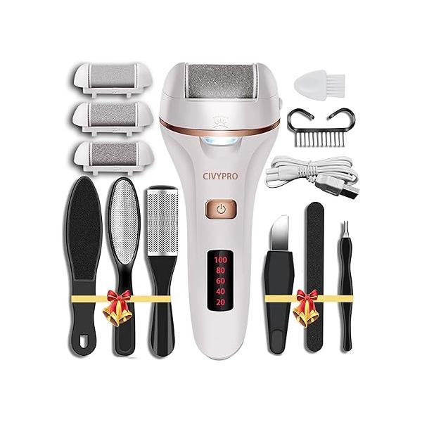Electric Foot Callus Remover- Long Service Time, Rechargeable Electronic File- Ideal Gift, Professional Pedicure Tools, Waterproof Scrubber, Kit Feet Care for Dead Skin (Black)