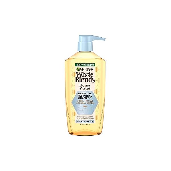 Garnier Whole Blends Honey Water Moisture Restoring Shampoo, Hair Care for Dry and Scalp with Nectar Floral Water, 28 Fl Oz