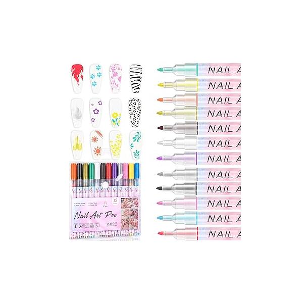 12PCS Nail Art Pens Set,3D Polish Quick Dry for Macaron Color Drawing Special Nails Design Manicure Home & Salon DIY (0.7)