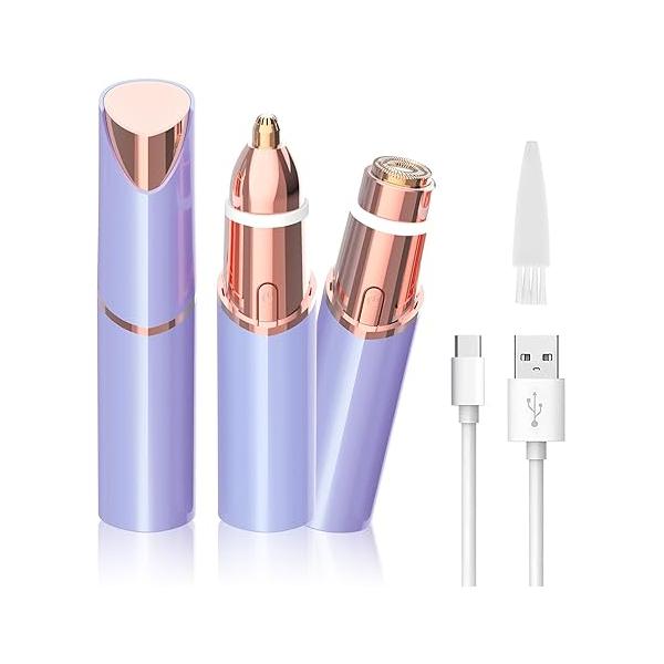 Facial Hair Removal Eyebrow Trimmer 2 in 1 - Hairs Remover for Women Rechargeable Travel Face Razor Lady Bikini Shaver Lips Peach Fuzz Eye Brow Nose Chin Armpit