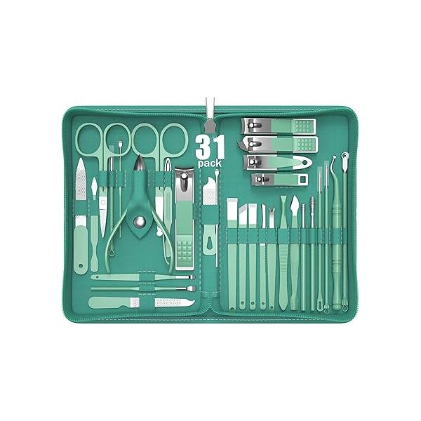 Manicure, Pedicure Kit, Nail Clippers, Professional Grooming Tools with Luxurious Travel Case, Set of 12 … (nail clippers 12pcs)