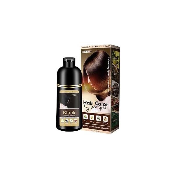 All-in-1 Hair Dye Shampoo for Women & Men - Natural Black Color to Cover Gray Hair, Herbal Formula with Ginseng He Shou Wu, Gentle Coverage (Chestnut Brown)