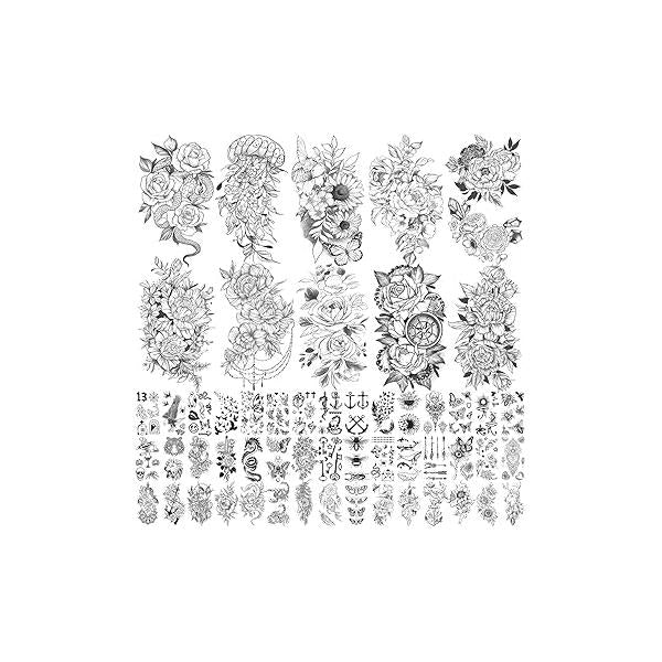 Yazhiji 77sheets Waterproof Mechanical Temporary Tattoo for Men or Women 17sheets Larger Half Arm Robot Realistic Fake Tattoos Adult And 60 sheets Tiny Flower Sticker Boys Girls