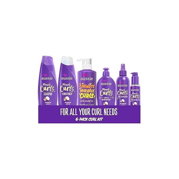 Aussie Miracle Curls Set: Shampoo, Conditioner, Deep Hydration, Spray Gel, Detangling Milk, and Oil Hair Treatment, Curl Oil, Coconut & Jojoba, Frizz Control, 6 Pieces