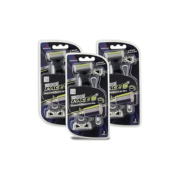 Dorco Pace 6 Plus - Six Blade Disposable Razors with Trimmer Value Pack (9 Razors)