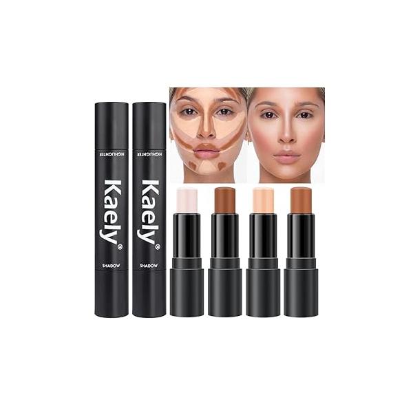 Kaely 4 Color Highlighter Contour Stick,Cream Palette Kit for Beginners,Bronzer Contouring Sticks,contorno maquillaje para mujer en oferta,Concealer Stick Primer Face Makeup Brightener,01+02