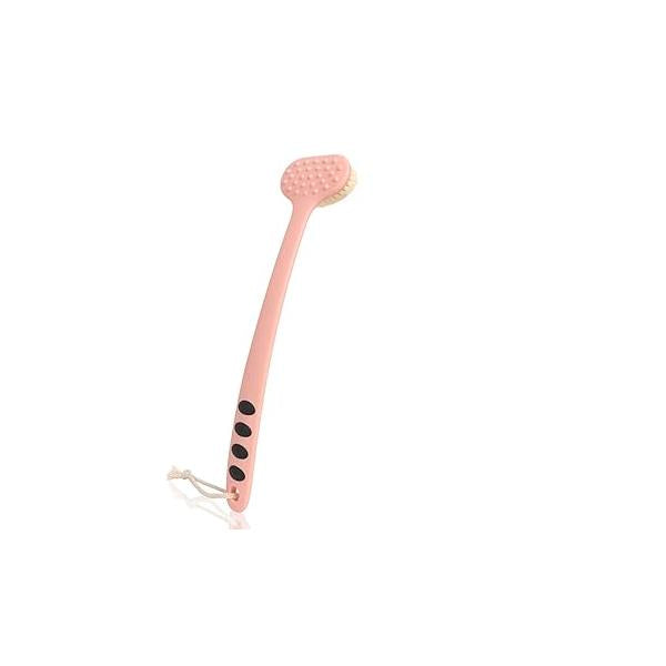 Bath Body Brush,Non-Slip Handle Built-in TPR Enhance Grip,15 in Long with Comfy Bristles Gentle Exfoliation Improve Skin's Health and Beauty for Women Men Shower Brushing (Pink)