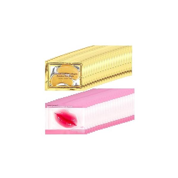 40 Pairs 24K Gold Eye Masks & Lip Masks, Crystal Collagen Under Patches for Puffy Eye, Moisturizing Skin Care Eyes Dark Circles, Wrinkles and Fine Lines (gold peach red)