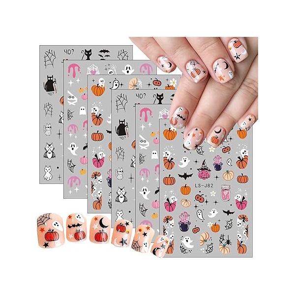8Sheets Fall Nail Art Stickers Autumn Pumpkins Fallen Leaves 3D Self Adhesive Design Flower Decals Thanksgiving Theme Supplies for Women Manicure Decoration