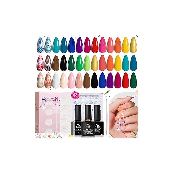 Beetles Gel Nail Polish Set - 20 Pcs Neon Soak Off Uv LED Gold Sliver Glitter Kit Blue Pink Black White for Art Salon Gift Women