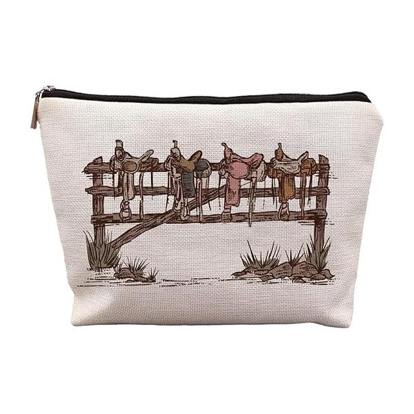 Aztec Makeup Bag, Ethnic Western Southwestern Navajo Cosmetic Bag for Women, Cow Gifts Geometric Wood Art Pouch