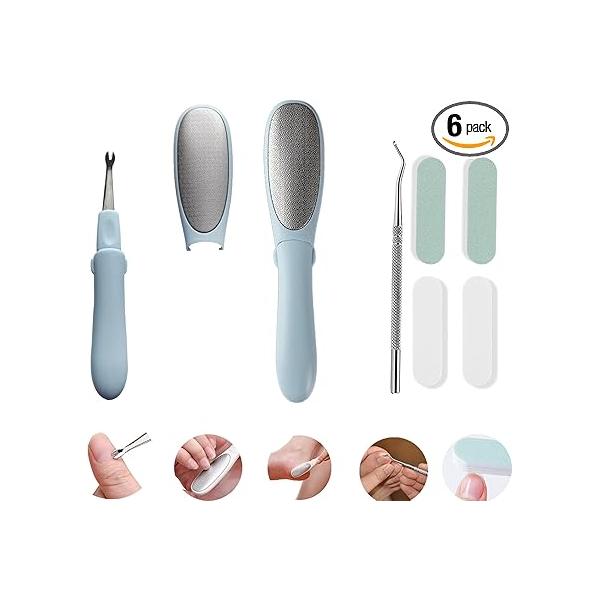 6 in 1 kit .Stainless Steel Nail Files,Small Size Foot Scrubber,Cuticle Pusher, Three-in-one Tool. 4pc Buffer.ingrown Lifter Cleaner Tool.Compact, Suitable for Travel