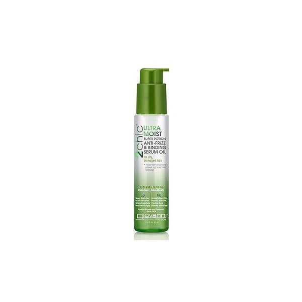 GIOVANNI 2chic Ultra-Moist Super Potion - Anti Frizz Binding Serum, Prevents Split Ends, Avocado & Olive Oil, Aloe Vera, Shea Butter, Botanical Extracts, No Parabens, Color Safe 2.75 oz