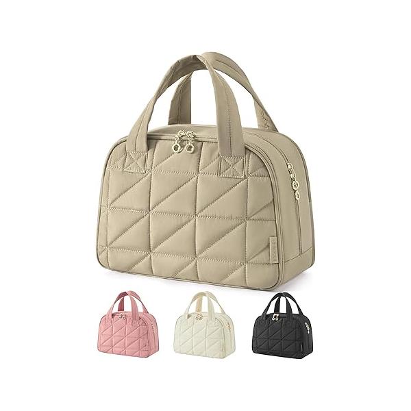 BAGSMART Travel Toiletry Bag, Large Wide-open Bag for Toiletries, Puffy Makeup Cosmetic with Handle-Camel