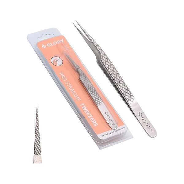 Precision Fiber Tips Perfect Tweezers for Isolation and Classic Eyelash Extensions, Stainless Steel Pro Straight Tip Anti-Slip Anti-Static Diamond Grip