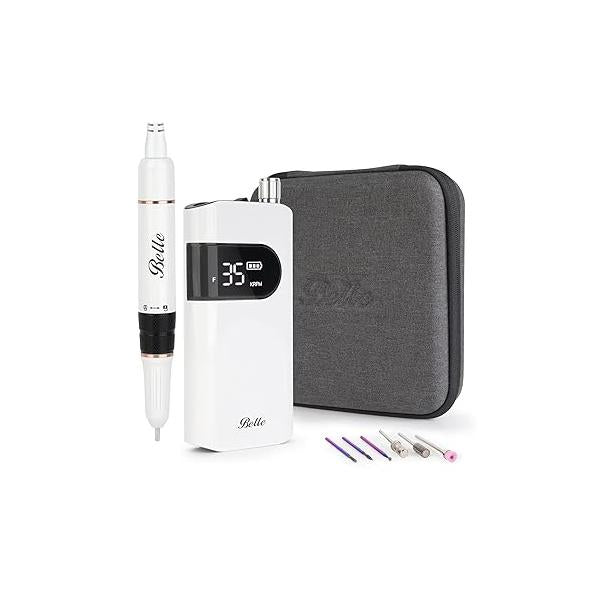 Belle Professional Nail Drill Machine - 35000RPM Brushless Motor Electric File for Acrylic/Gel Nails, Portable E-File with 6 Bits & Sanding Bands, Salon Home Use Manicure Pedicure Kit